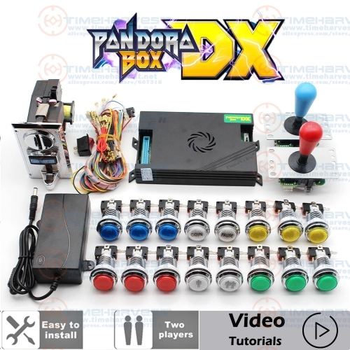 2 Player Kit with Joystick Chrome LED Push Button Original Pan-dora Box DX Coin Acceptor Wires adapter for Arcade Machine Cabinet