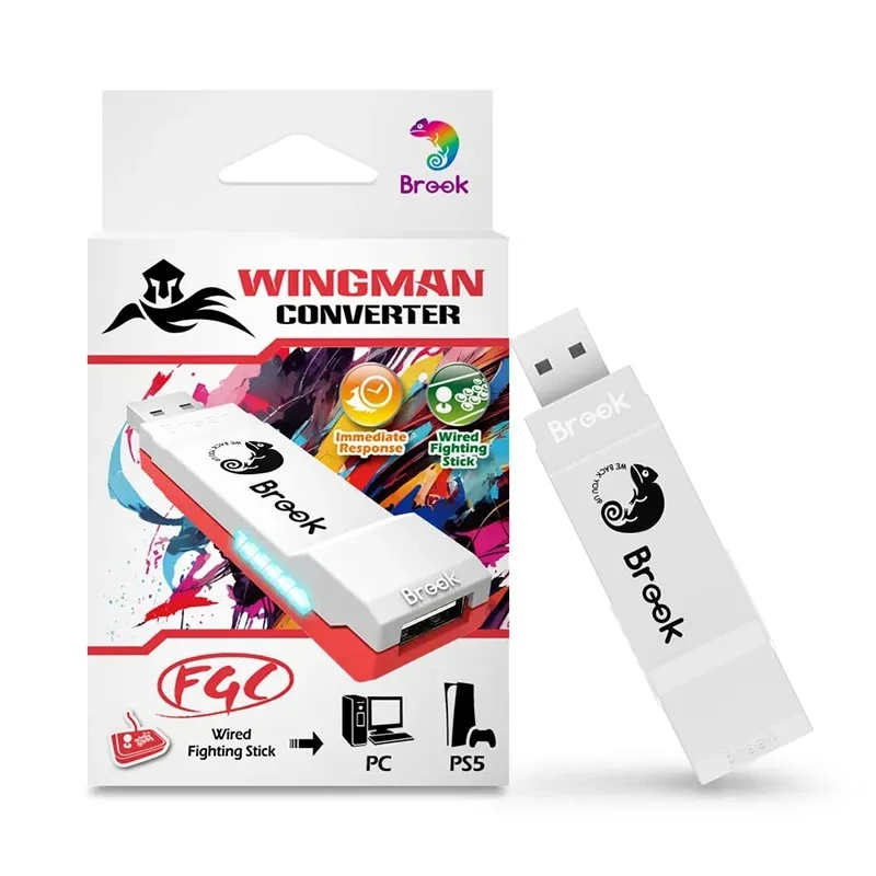 Brook Wingman FGC Converter USB Wired Arcade Fight Stick Hitbox Controller Zero Delay Turbo Plug and Play for PS5/ PS4 PC XInput