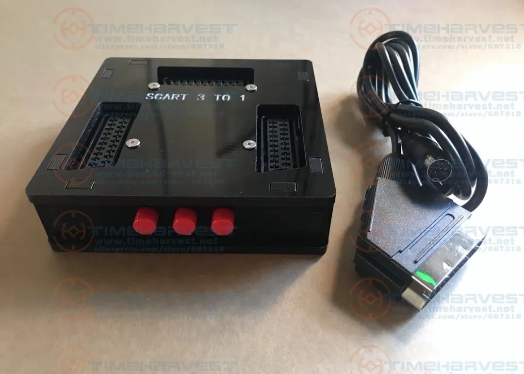 NEW version 3 IN 1 OUT Manual switcher 3 way IN EUR SCART &amp; 1 way out MD2 RGBS output + 3.5mm Audio output with MD2 RGBS cable