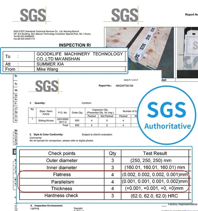 SGS Authoritative Inspection of Slitting Knives from Goodklife Tech - Precision Assurance