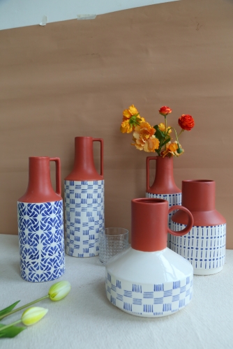 Classic Vintage Red and Blue Vase Collection