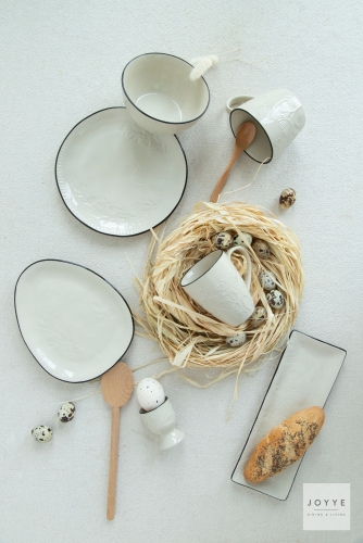 Geometric Shaped White Embossed Design Tableware Collection