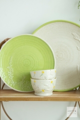 Green and White Embossed Bunnies Tableware Collection