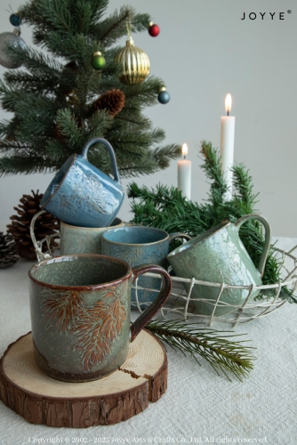 Christmas Lake Blue and Ink Green Debossed Mugs