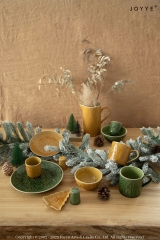 Christmas Vintage Amber and Green Crackle Glaze Dinnerware