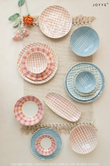 Sweet Hand-painted Check Ceramic Dinnerware and Crochet Flowers