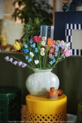 Crochet Flower Bouquet and Ceramic Striped Vase