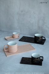 Black and Pink Marble Effect Stoneware Mugs