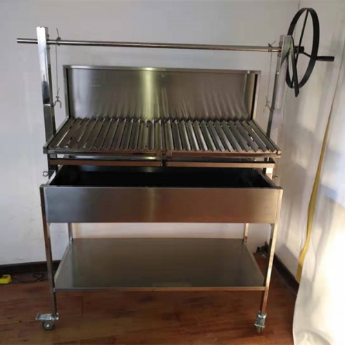 Argentine Wood fired BBQ Parrilla Asado Grill with V-grate grill rotisserie
