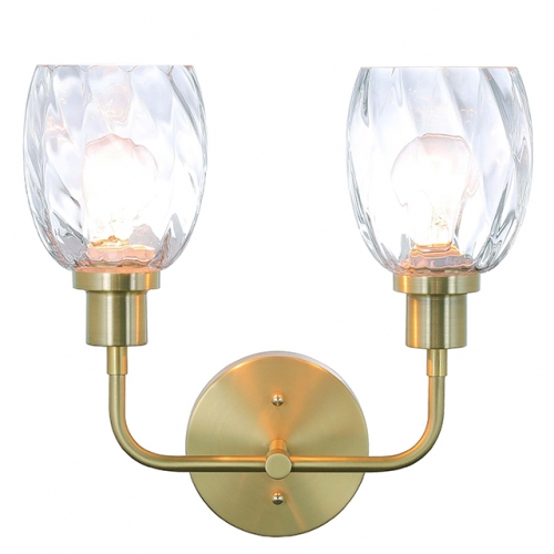 Wall Light 2 Light Wall Sconce with Clear Glass in Satin Brass Modern Bathroom Vanity Lighting for Bathroom & Kitchen  XB-W1210-2-SB