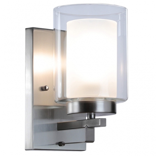 Wall Light 1 Light Bathroom Vanity Lighting with Dual Glass Shade in Brushed Nickel Indoor Modern Wall Mount Light Suitable for Bathroom & Living Room XB-W1195-1-BN