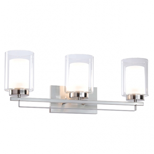 Wall Light 3 Light Bathroom Vanity Lighting with Dual Glass Shade in Brushed Nickel Indoor Modern Wall Mount Light for Bathroom & Kitchen  XB-W1195-3-BN