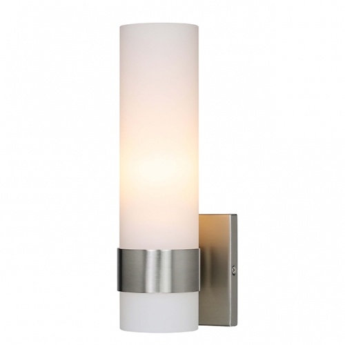 Wall Light ADA Wall Sconce with Opal Cylinder Glass in Brushed Nickel, Bathroom Vanity Light for Living Room & Corridor XB-W1185-BN