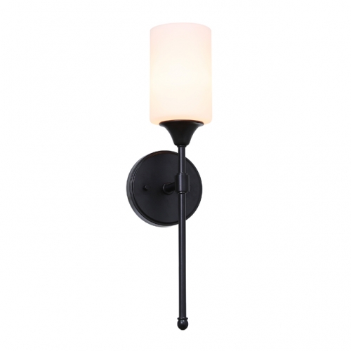 Wall Light 1 Light Wall Sconce with Glass in Matte Black, Classic Bath Sconce Vanity for Bathroom Bedroom & Living Room XB-W1216-MBK