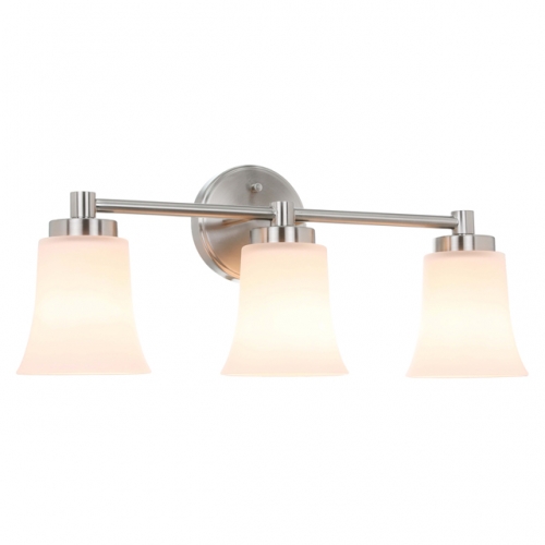 Vanity Light, Modern Bathroom Wall Light with Glass, Brushed Nickel 3 Light Bath Bar Light XB-W1235-3-BN
