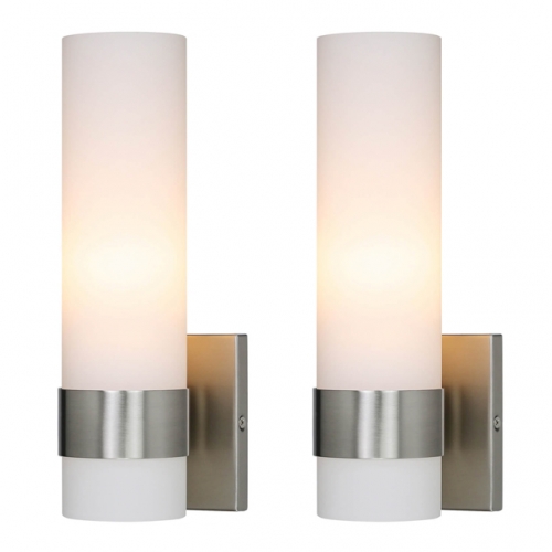 Wall Light, 1 Light Bathroom Vanity Light, ADA Brushed Nickel Wall Sconce with Tube Glass 2Pack XB-W1185-2BN26