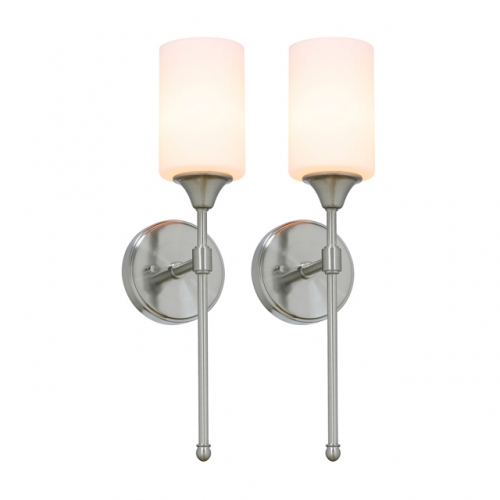Wall Light 1 Light Wall Sconce with Glass in Brushed Nickel, Classic Bath Sconce Vanity for Bathroom Bedroom & Living Room 2 Pack XB-W1216-2BN
