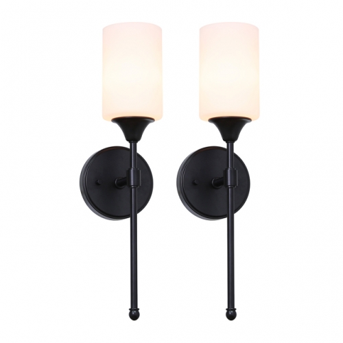 Wall Sconce, 1 Light Bathroom Vanity Light with Glass, Wall Fixture Matte Black Finish 2 Pack XB-W1216-2MB
