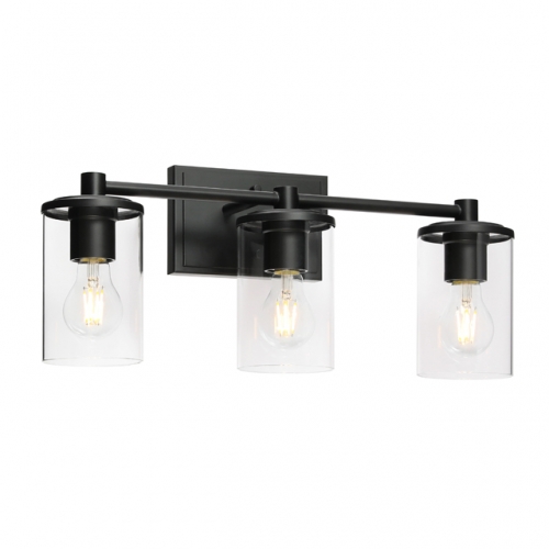 Bathroom Vanity Light, Modern Indoor Black 3 Light Wall Light with Glass XB-W1240-3-MB