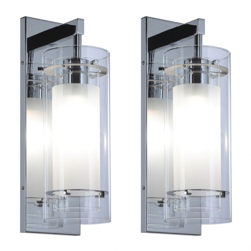Wall Sconce 1 Light Bathroom Vanity Wall Light, Contemporary Chrome Wall Mount Light with Glass 2 Pack XB-W1159-2CH