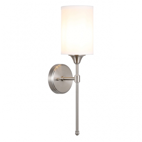 Wall Sconce Lighting, Modern 1 Light Bathroom Sconce Vanity Light with Fabric Shade Brushed Nickel Finish for Corridor Bedroom & Living Room XB-W1260-BN