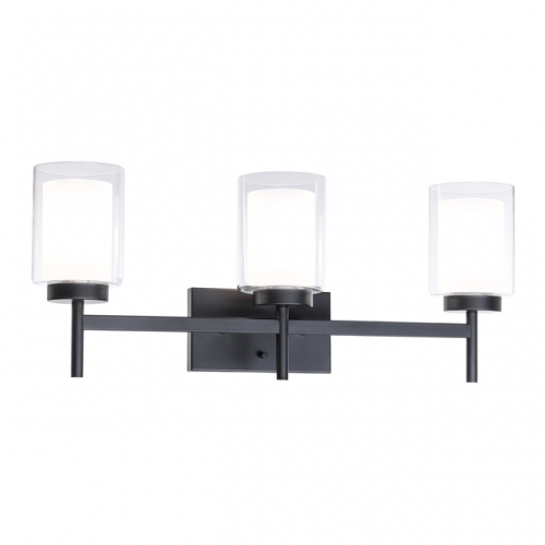 Wall Light, Indoor Classic 3 Light Black Bathroom Vanity Light with Dual Glass Shade XB-W1276-3-MB