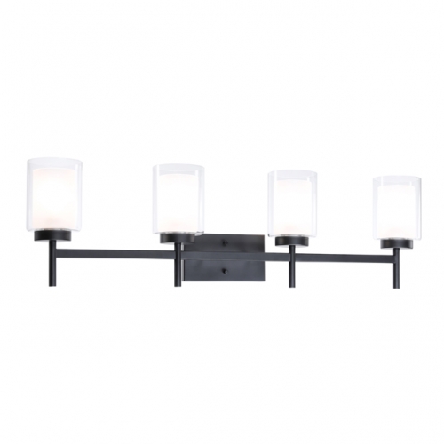 Wall Light, Modern Black 4 Light Bathroom Vanity Wall Lighting with Dual Glass Shade Over Mirror XB-W1276-4-MB