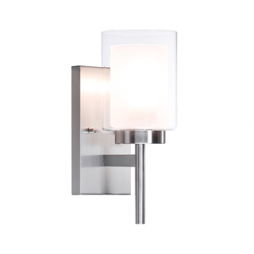 Bath Sconce Vanity Light, Modern Indoor 1 Light Wall Light Fixture with Dual Glass Shade Brushed Nickel Finish XB-W1276-1-BN