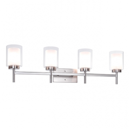 Bathroom Vanity Light, Modern 4 Light Sconces Wall Lighting with Dual Glass Shade Brushed Nickel Finish XB-W1276-4-BN