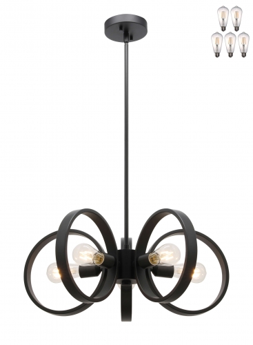 Chandeliers 5 Light Adjustable black Chandelier Pendant Light with LED Bulbs for Dining & Living Room XB-C1269-5-MB-LED