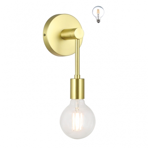 Wall Sconce Single 1 Light Sconces Wall Light with LED Bulb, Vanity Light with Satin Brass Finish for Bathroom Hallway Bedroom XB-W1234-1-SB-G30