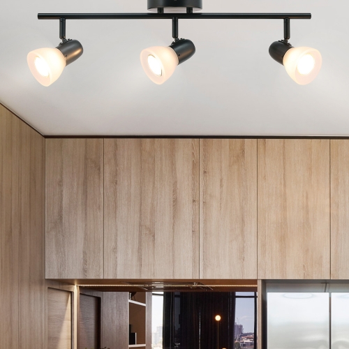 Track Light, 3 Light Kitchen Ceiling Light with Glass, Modern Black Track Bar Lighting XB-TR1237-3-MB
