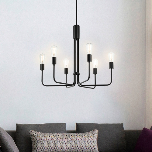 Chandeliers, 6 Light Black Vintage Chandelier Pendant Ceiling Light for Living & Dining Room XB-C1234-6-MBK