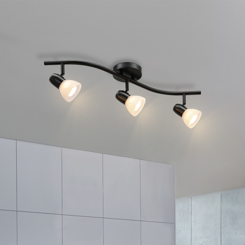 Track Lighting, 3 Light Modern Black Curved Kitchen Track Ceiling Light Fixtures XB-TR1223-3-MBK