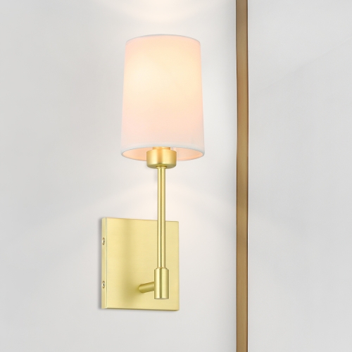 Wall Sconce, Modern Wall Lamp 1 Light Bedside Sconces Wall Lighting with Fabric Shade Satin Brass Finish XB-W1215-1-SB