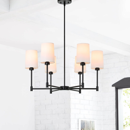 Chandelier Lights 6 Light Adjustable Pendant Chandelier with Fabric Shade in Matte Black, Modern Hanging Pendant Lighting for Living & Dinning Room XB-C1215-6-MBK