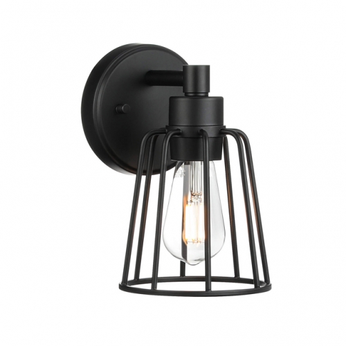 Wall Sconce, Vintage Cage Sconces Wall Lighting, Farmhouse Black Wall Light Fixture XB-W1287-1-MB
