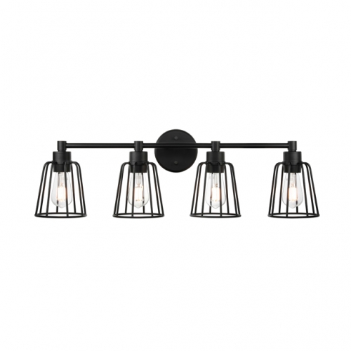 Vanity Light, 4 Light Industrial Cage Vanity Wall Lighting, Black Bathroom Wall Light Fixture XB-W1287-4-MB