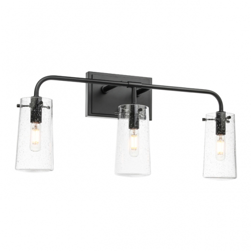 3 Light Vanity Light, Industrial Bathroom Vanity Light Black Wall Light with Seeded Glass over Mirror XB-W1283-3-MB
