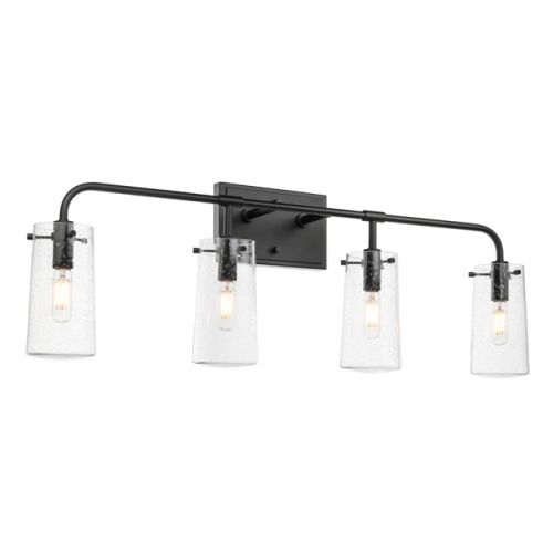 Bathroom Vanity Light, Industrial 4 Light Vanity Light Black Wall Light Fixture with Clear Seeded Glass over Mirror XB-W1283-4-MB