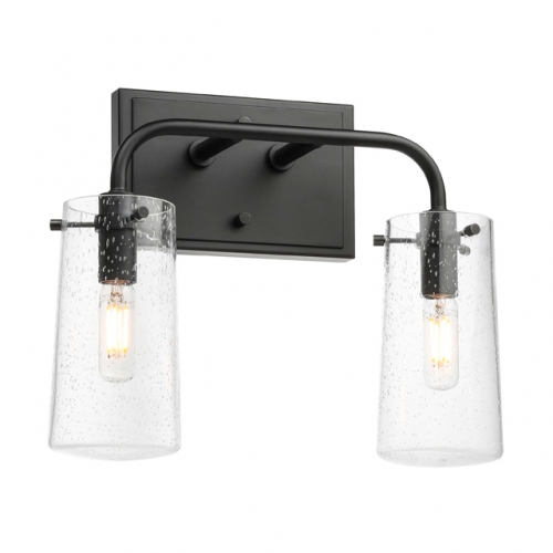 Vanity Sconce Light, Industrial 2 Light Bathroom Wall Light Black Wall Light with Seeded Glass XB-W1283-2-MB