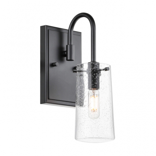 Wall Sconce, Industrial 1 Light Vanity Sconce Light Seeded Glass Bathroom Wall Light Matte Black Finish XB-W1283-1-MB