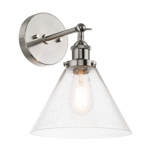 Wall Sconce, Industrial 1 Light Sconces Wall Lighting Clear Seeded Glass Wall Light Fixture with Adjustable Arm Brushed Nickel Finish XB-W1280-BN
