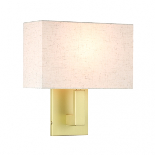 Bedroom Wall Lamp, 1 Light Wall Sconce Lighting with Fabric Shade Satin Brass Headboard Reading Wall Mounted Light Living Room XB-W1289-SB