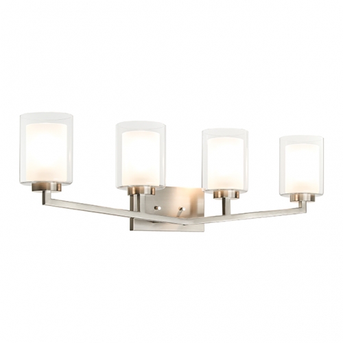 4 Light Bathroom Light, Modern Bath Vanity Light with Dual Glass Brushed Nickel Wall Light Fixture over Mirror XB-W1294-4-BN