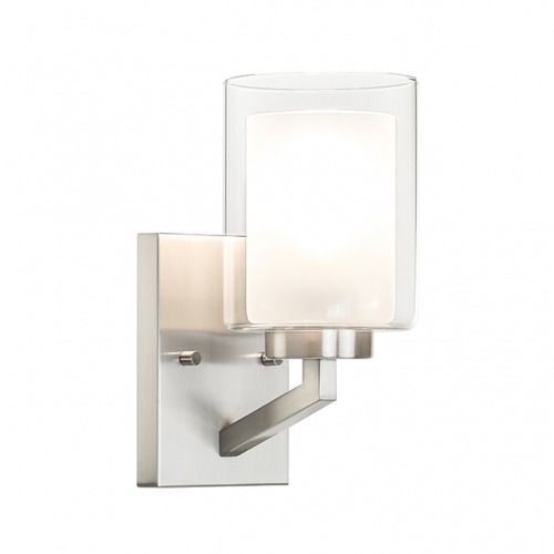 Indoor Wall Sconce, Modern 1 Light Sconces Wall Lighting, Dual Glass Wall Light Fixture Brushed Nickel Finish for Bathroom Hallway & Kitchen XB-W1294-1-BN