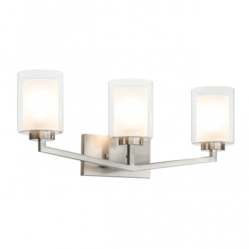 3 Light Wall Light, Modern Bathroom Vanity Light Fixture with Dual Glass Brushed Nickel Iron Wall Mounted Light for Kitchen Living Room XB-W1294-3-BN