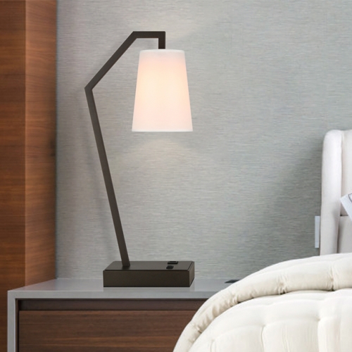 Bedroom Table Lamp, Modern Bedside Nightstand Lamp USB Table Lamp with Fabric Shade in Dark Bronze Finish for Living Room Dorm Home Office XB-TL290-DB