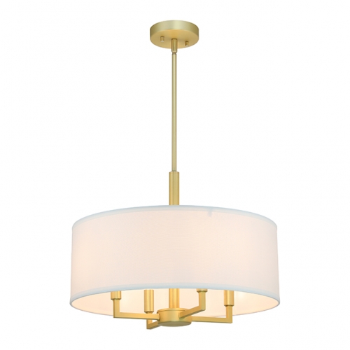 Pendant Light, Modern 4 Light Drum Pendant Lighting Adjustable Hanging Chandelier Ceiling Light for Living & Dining Room Satin Brass Finish XB-P1296-SB