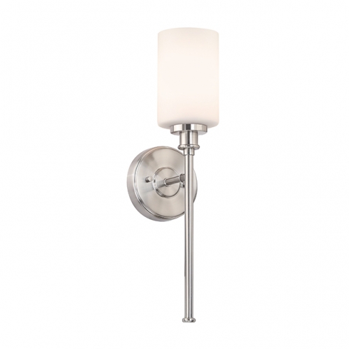 Brushed Nickel Sconce, 1 Light Single Wall Sconce Light Modern Wall Light Fixture with White Glass for Bahtroom Vanity Hallway Corridor & Living Room XB-W1305-1-BN
